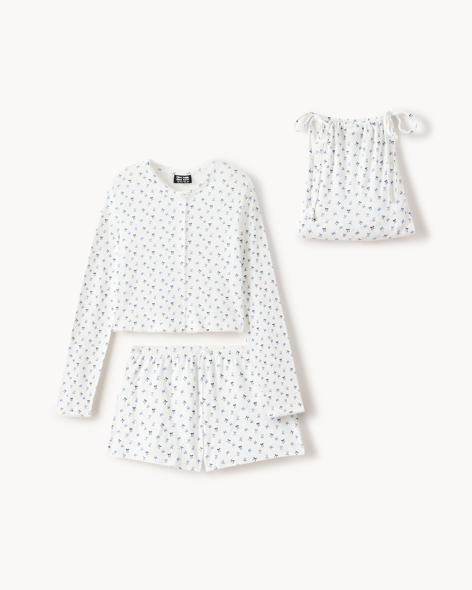 image 1 of OH ME OH MY Bunny Cardigan, Shorts and Bag Pyjama Set in Blue