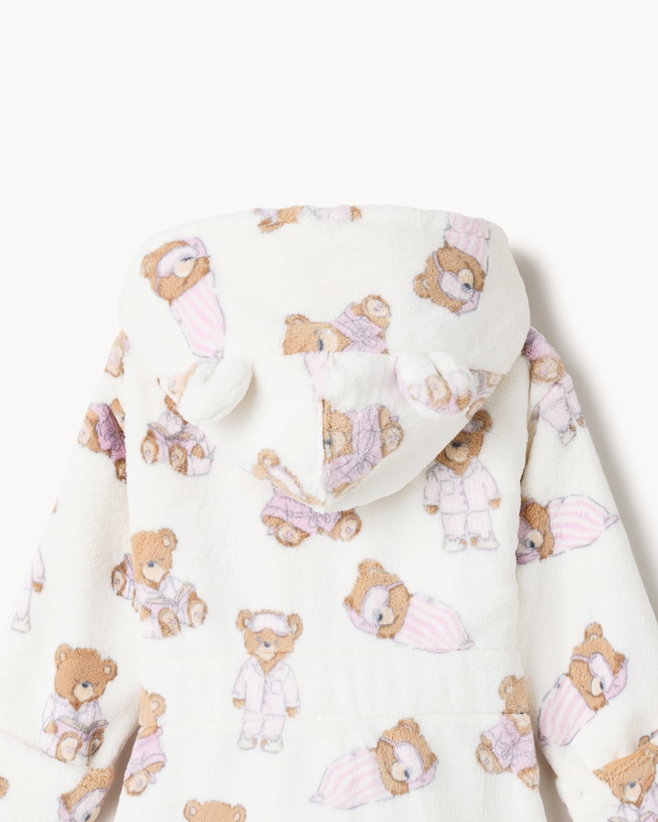 image 1 of F&F Girls Printed Teddy Dressing Gown in Multi
