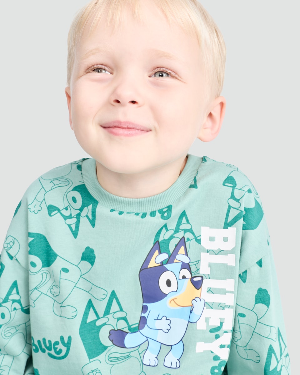 image 1 of Bluey Pure Cotton Long Sleeved T-Shirt in Green