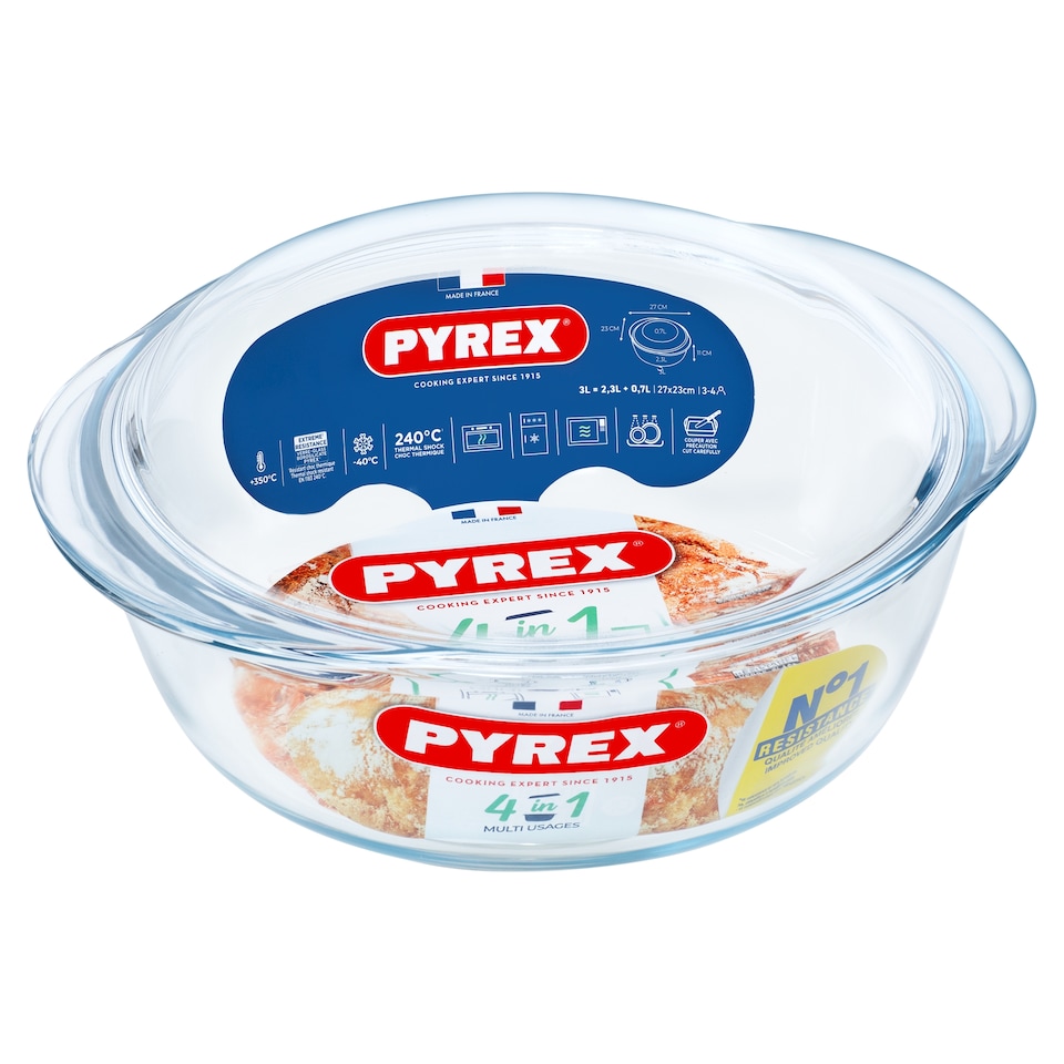 Pyrex Glass Round Casserole With Lid 2.2L