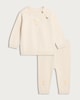 image 1 of F&F Baby 2-Piece Pure Cotton Embroidered Jumper and Trousers Set in White