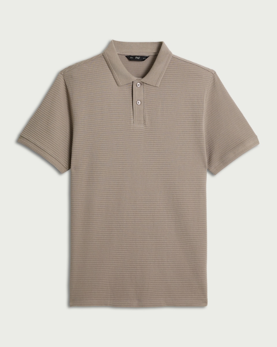 image 1 of F&F Cotton Rich Textured Polo Shirt in Stone