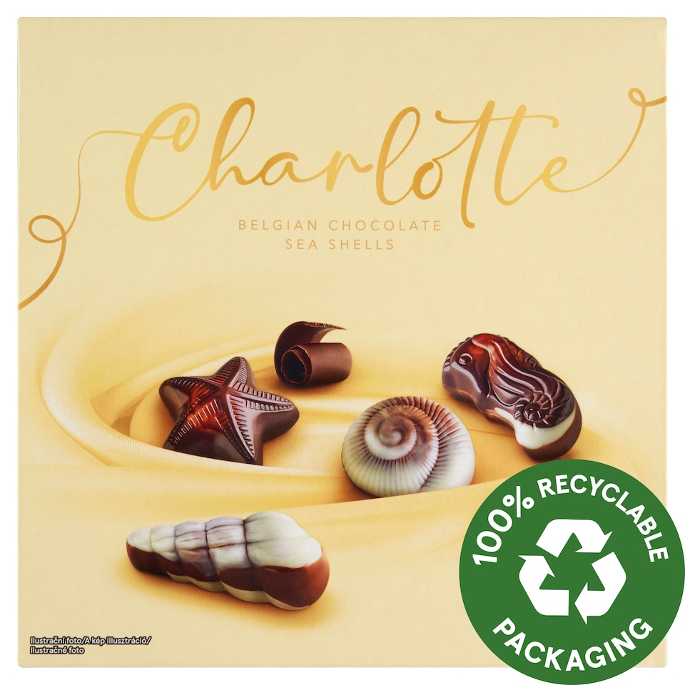 Charlotte mogyorós krémmel töltött fehér-, tej- és étcsokoládé pralinék 250 g 