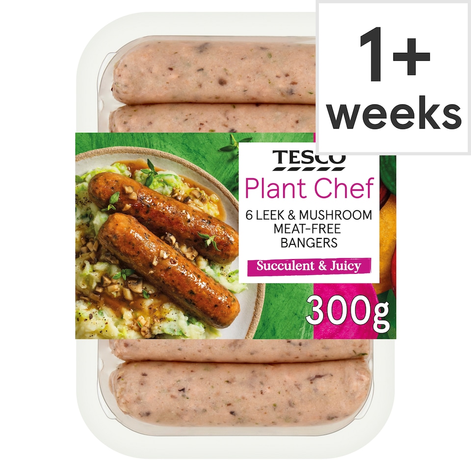Tesco Plant Chef 6 Leek & Mushroom Meat-Free Bangers 300G