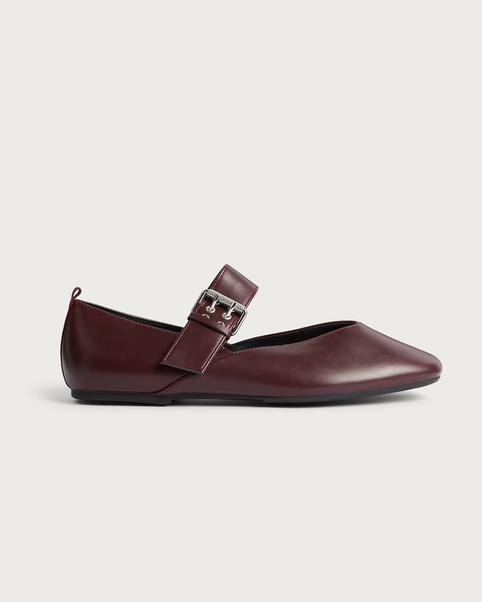 image 1 of F&F Buckle Strap Mary Jane Ballet Flats in Burgundy