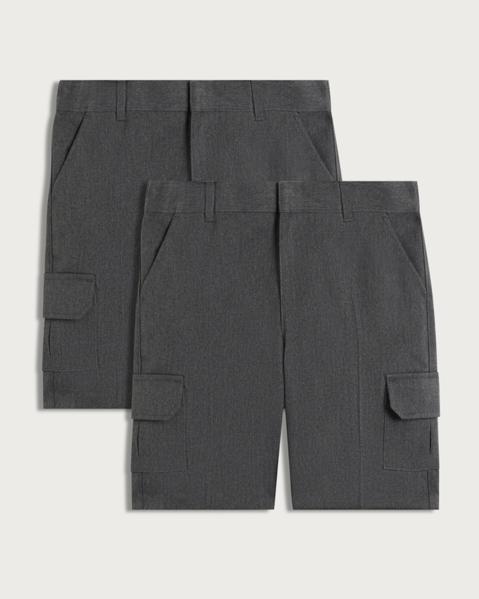 F&F School Boys 2-Pack Cargo Shorts in Grey