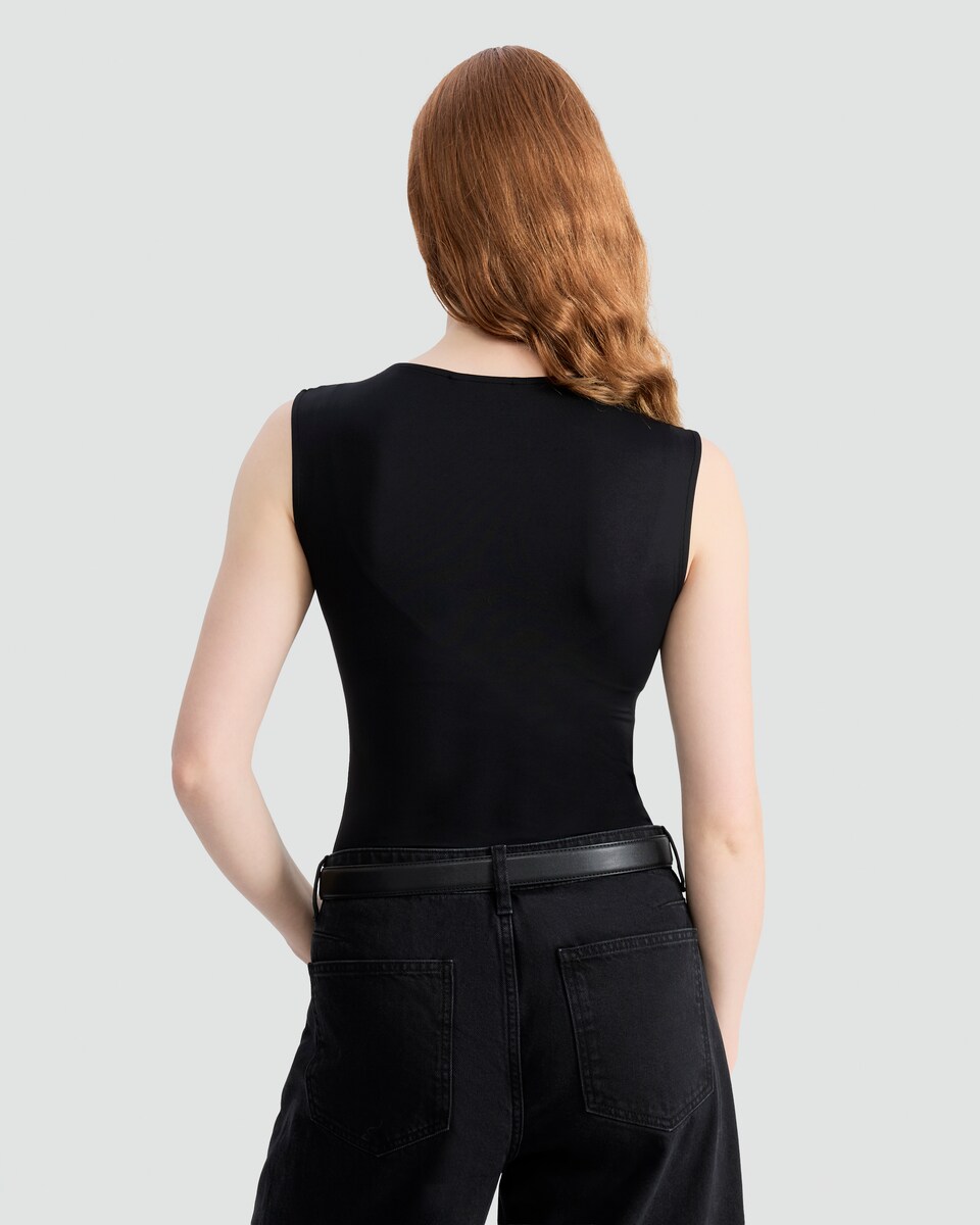 image 1 of F&F Polyamide Twist Detail Sleeveless Bodysuit in Black