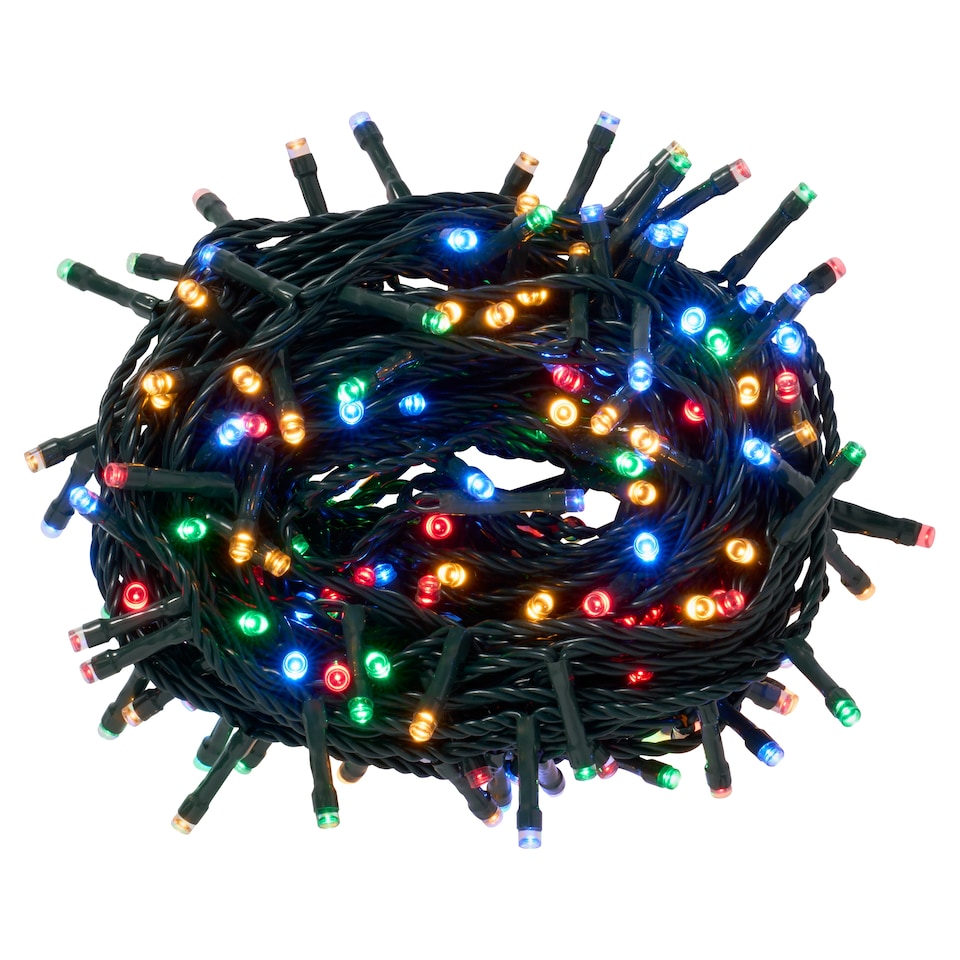 image 1 of Tesco 200 Multifunction Mains Operated Multicoloured String LED Christmas Lights 14.9M