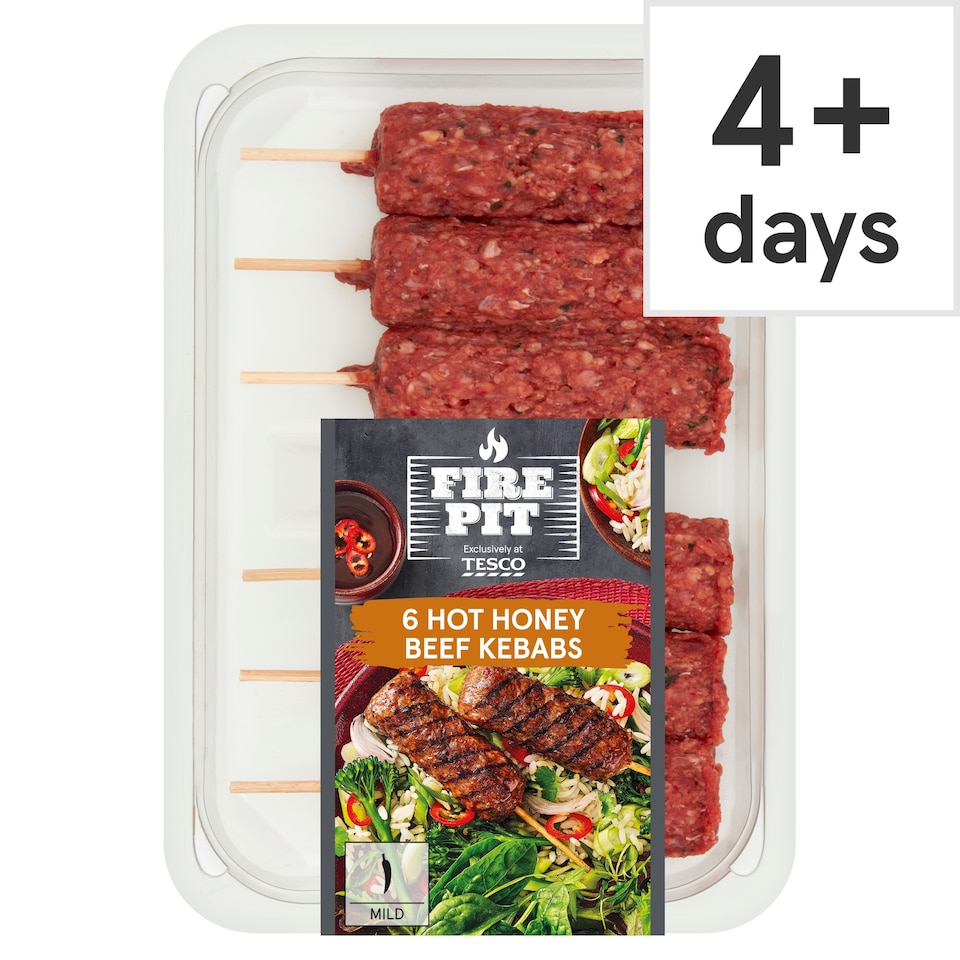 FIRE PIT Tesco Firepit 6 Hot Honey Beef Kebab 360g