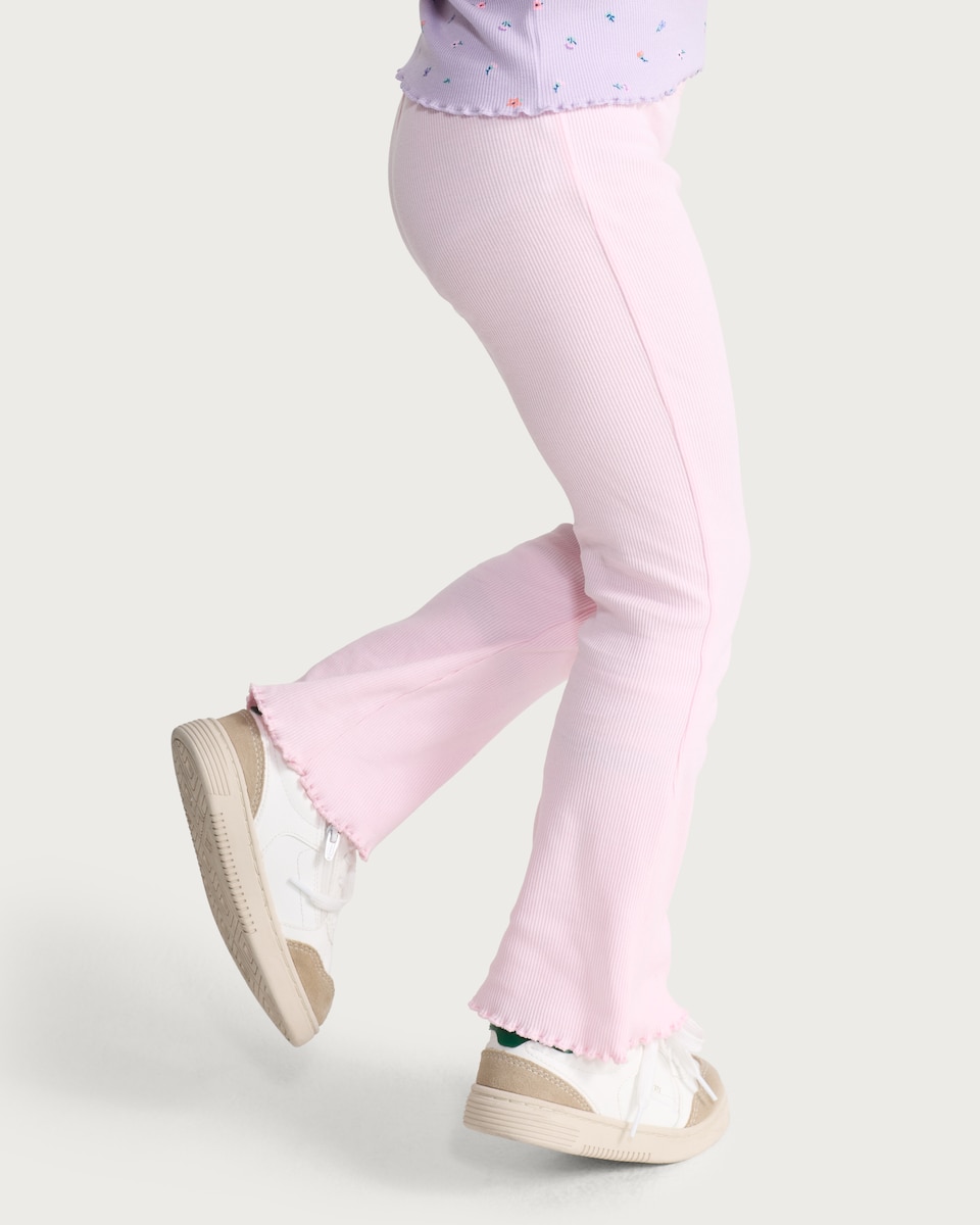 image 1 of F&F Girls 2-Pack Cotton Rich Ribbed Flared Leggings in Multi Pink