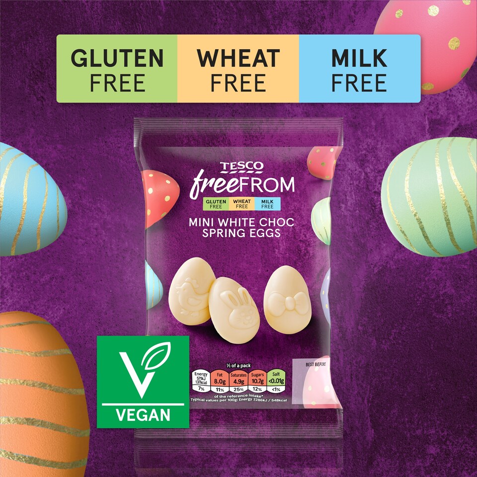 image 1 of Tesco Free From Mini White Choc Spring Eggs 50g