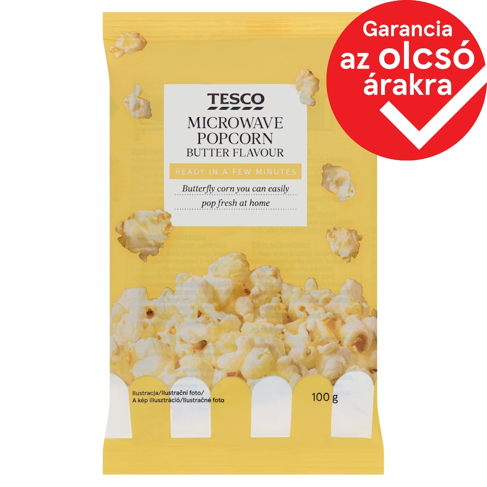 Tesco vajas ízű, mikrohullámú sütőben elkészíthető pattogatni való kukorica 100 g