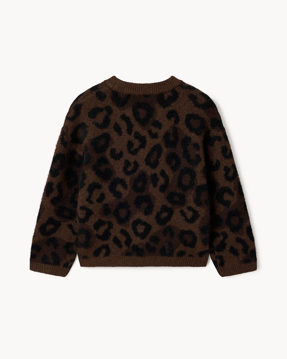 image 1 of F&F Girls Leopard Print Knitted Jumper in Brown