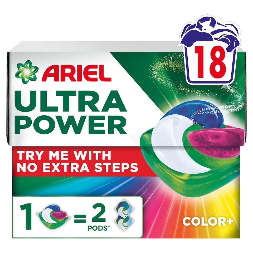 Obrázek 1 pro produkt Ariel ULTRA POWER PODS, Kapsle Na Praní S Tekutým Pracím Prostředkem, 18 Praní, Color+