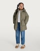 image 3 of F&F Girls Hooded Longline Shower Resistant Puffer Coat in Khaki