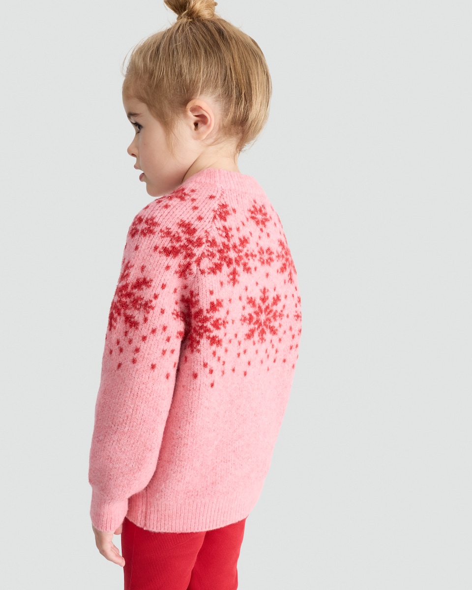 image 1 of F&F Girls Knitted Snowflake Pattern Jumper in Multi Pink