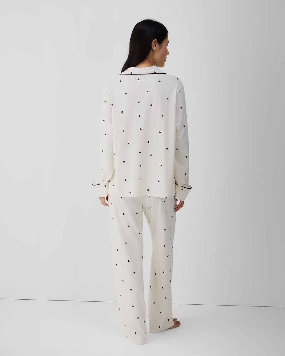 image 1 of F&F Pure Cotton Heart Pyjama Set in Cream