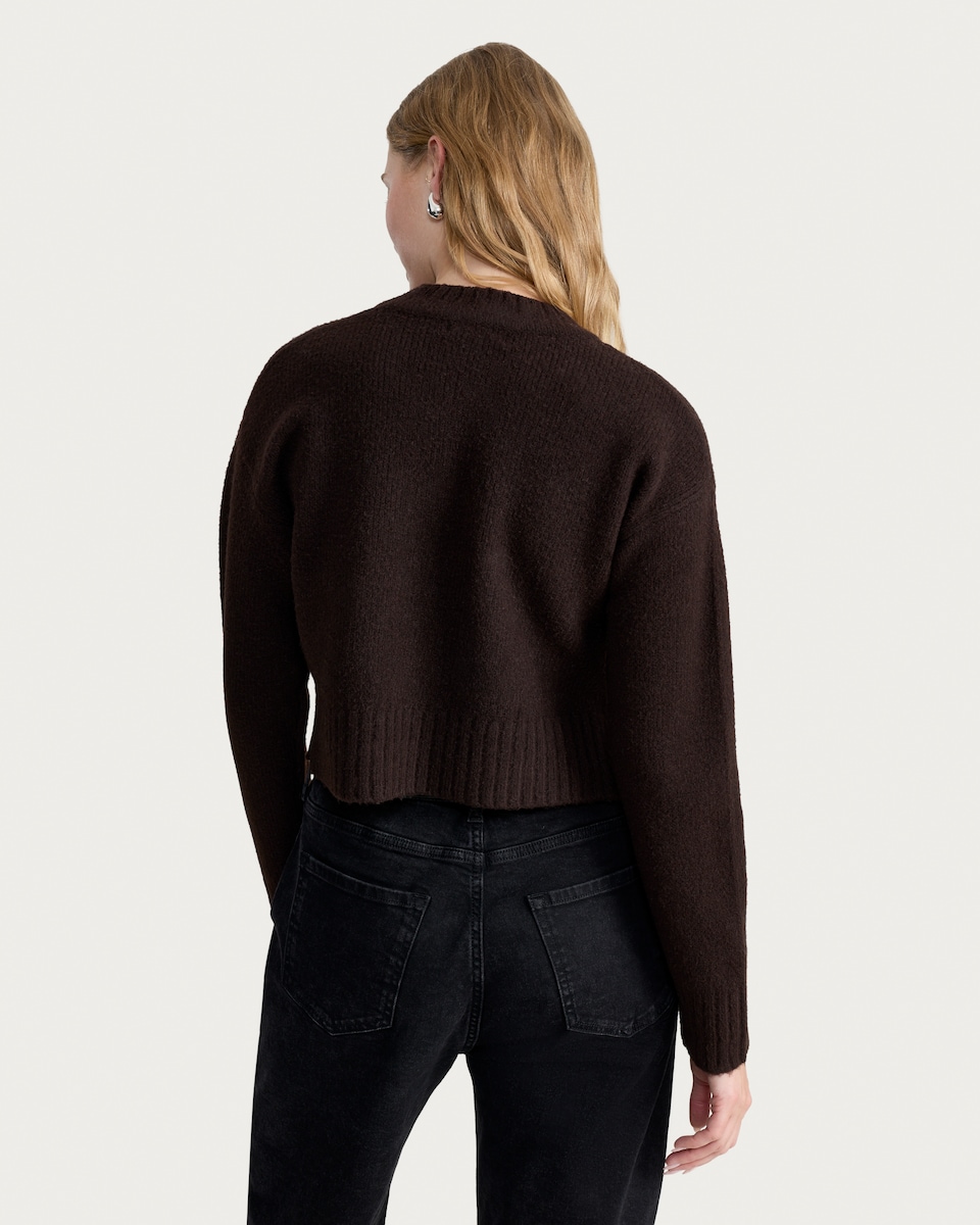 image 1 of F&F Crew Neck Cropped Jumper in Chocolate