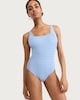 image 1 of F&F Crinkle Textured Striped Square Neck Swimsuit in Blue