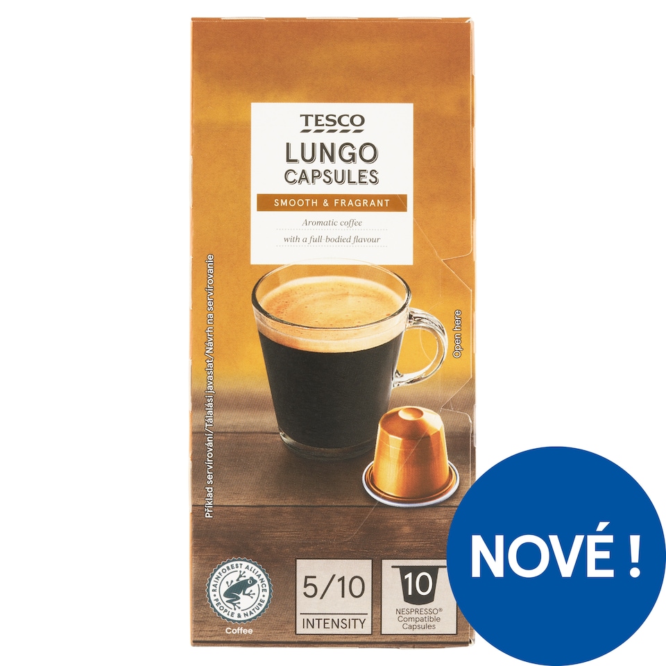 Tesco Lungo Roasted Ground Coffee in Capsules 10 pcs 54g