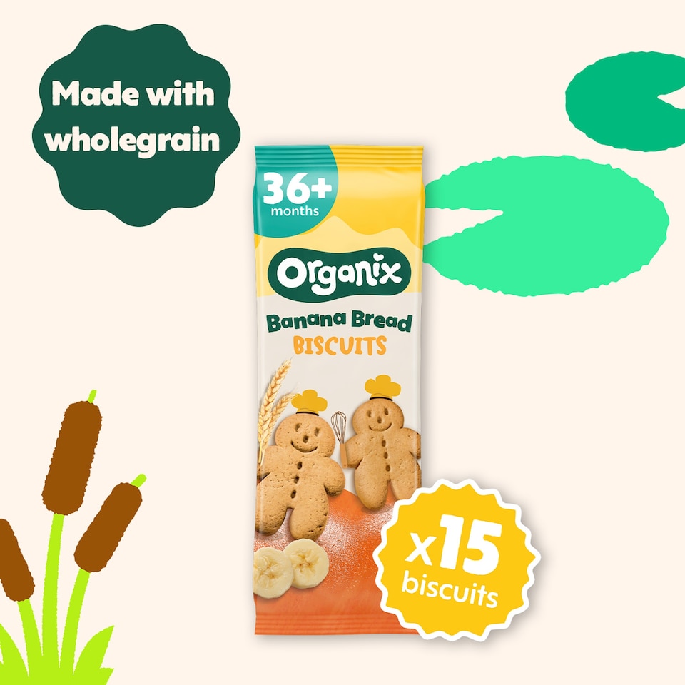 image 1 of Organix Banana Bread Biscuits Organic Kids Snack 135g 36 months+