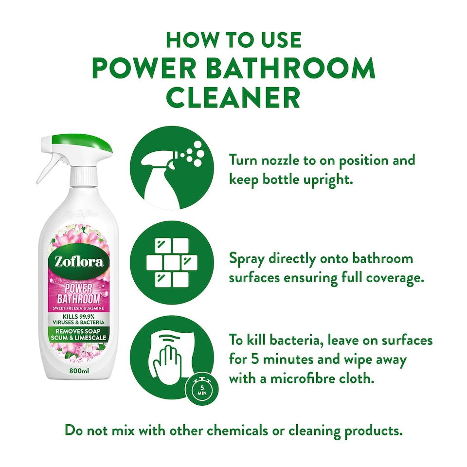 image 1 of Zoflora Power Bathroom Cleaner Sweet Freesia & Jasmine 800ml