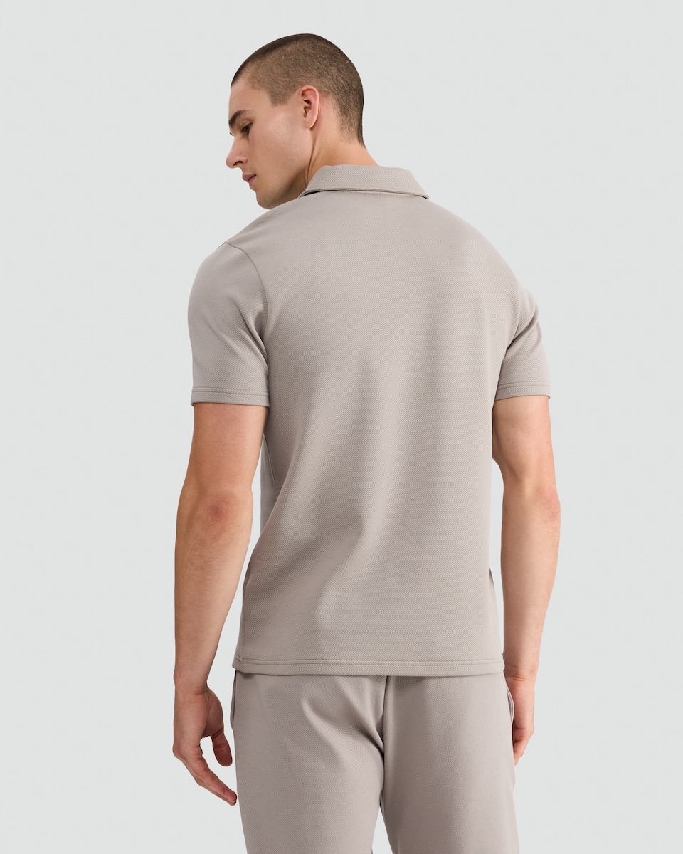image 1 of The F&F Edit Cotton Rich Twill Textured Zip Neck Polo Shirt in Brown