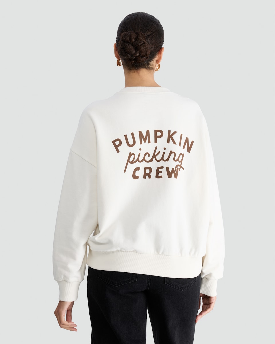 image 1 of F&F Pure Cotton Pumpkin Season Slogan Sweatshirt in Cream