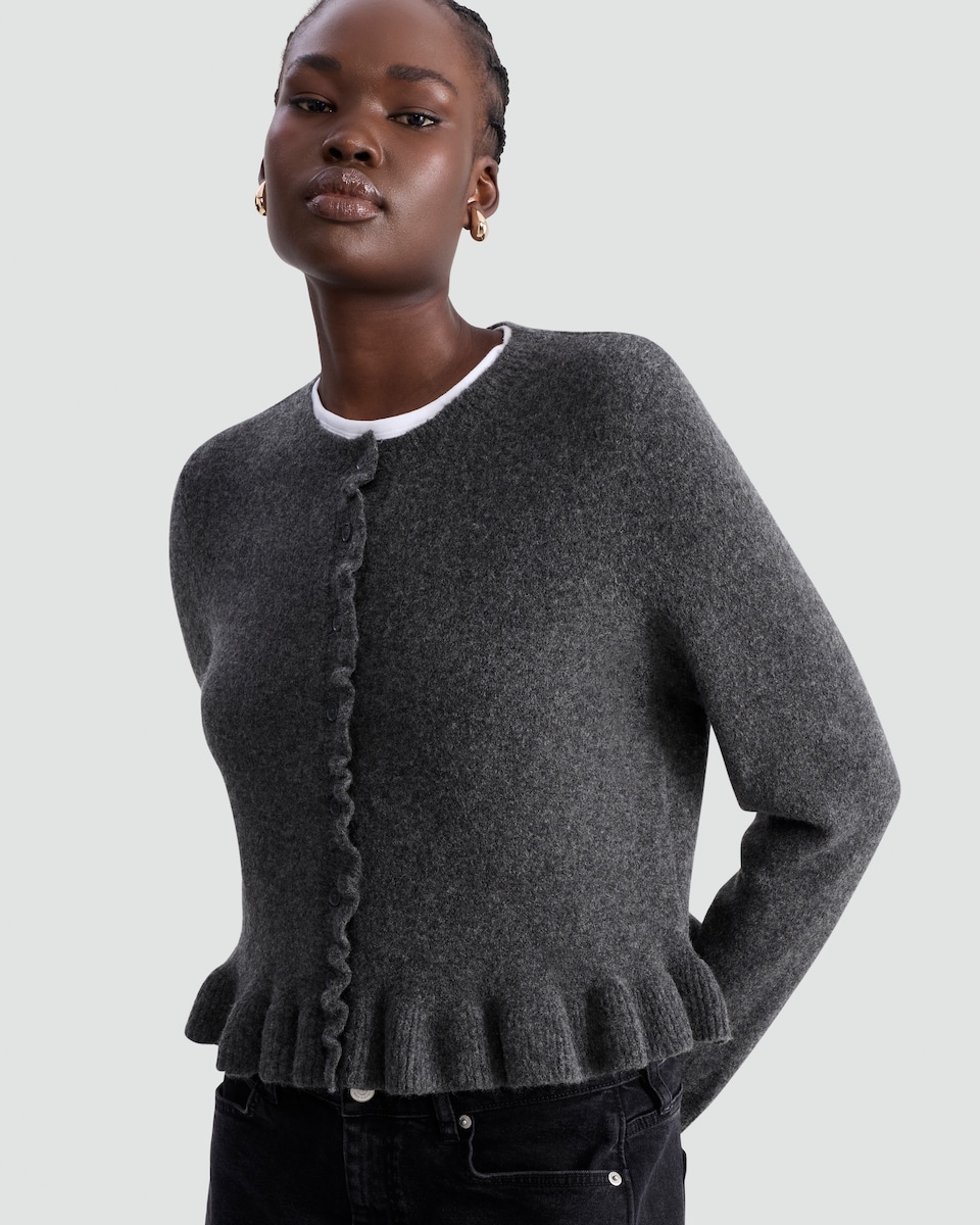 image 1 of F&F Frilly Button Front Cardigan  in Grey