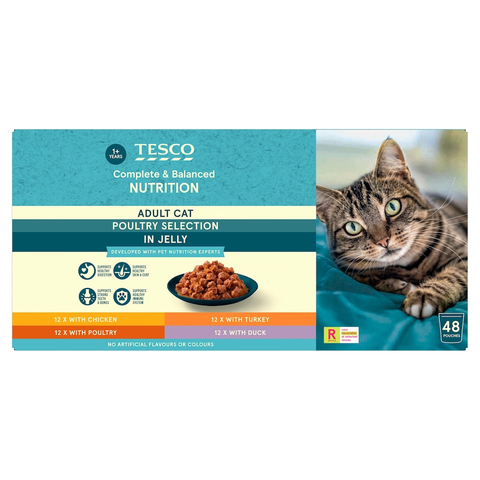Tesco Adult Cat Poultry Selection In Jelly 48x100g
