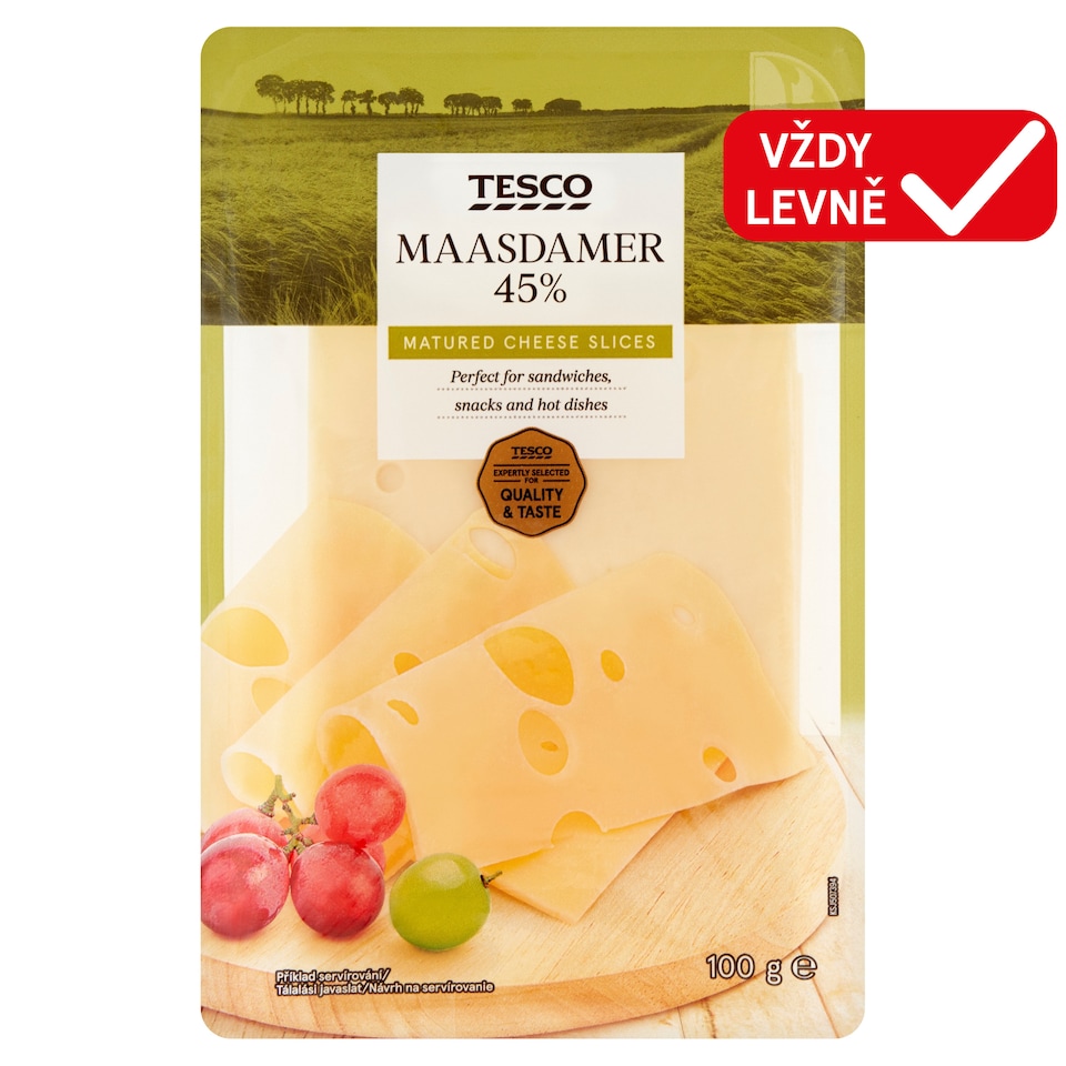 Tesco Maasdamer 45% plátky 100g