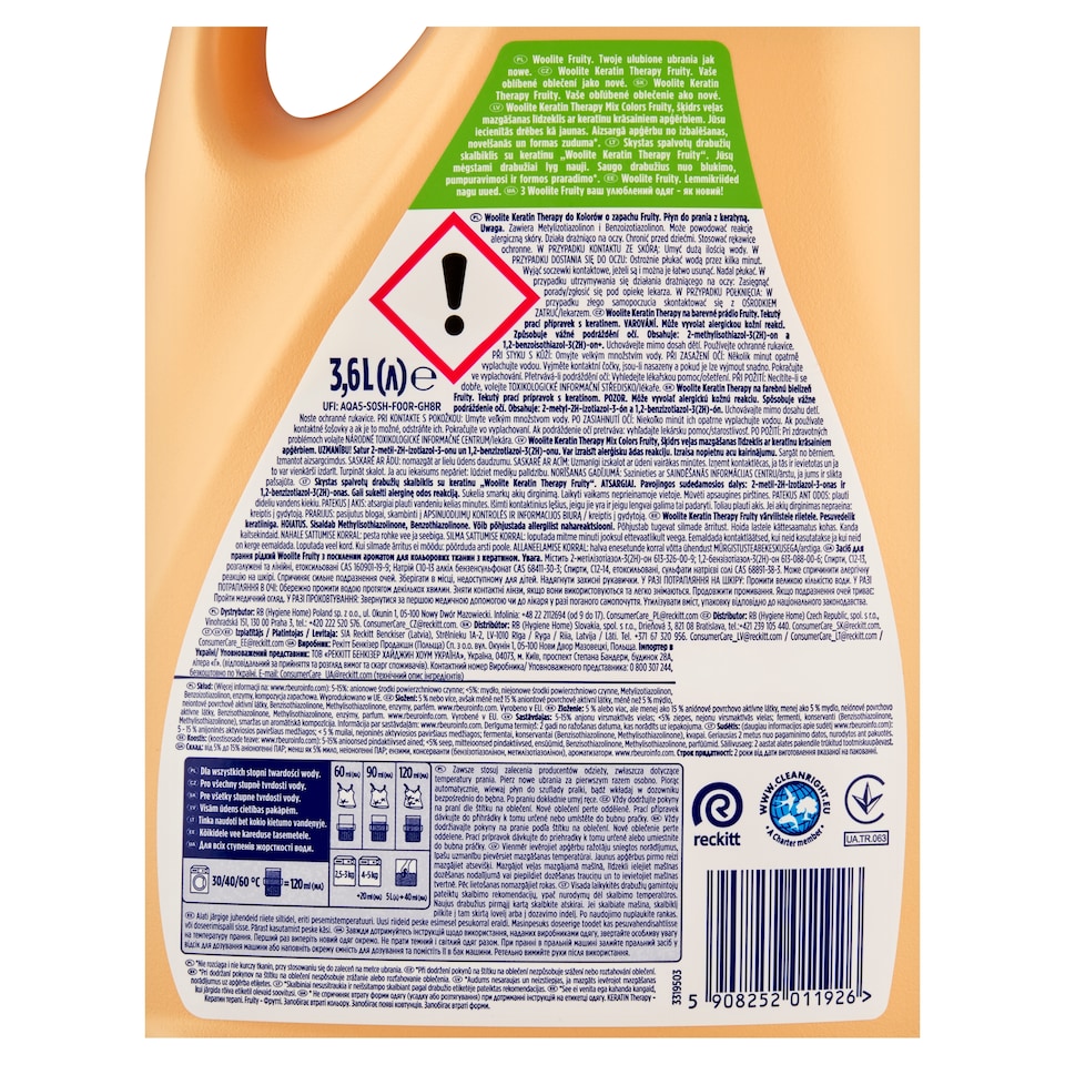 Obrázek 1 pro produkt Woolite Keratin Therapy Fruity tekutý prací přípravek s keratinem 60 praní 3,6l