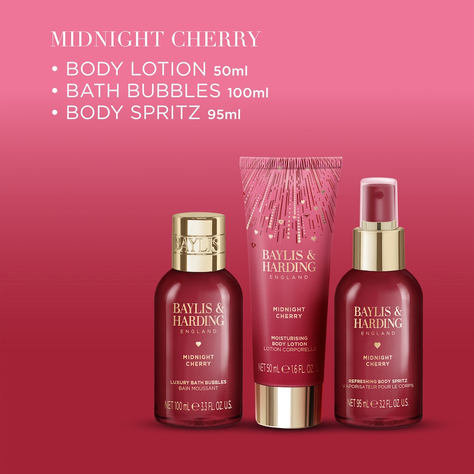 image 1 of Baylis & Harding Midnight Cherry  Pamper Trio Gift Set