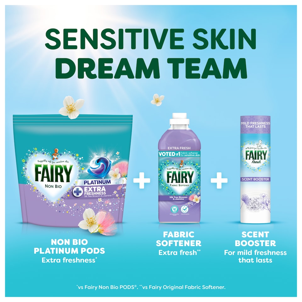 image 1 of Fairy Non Bio Platinum Washing Pods Silk Tree Blossom & Jasmine 44 Washes 1003.2g