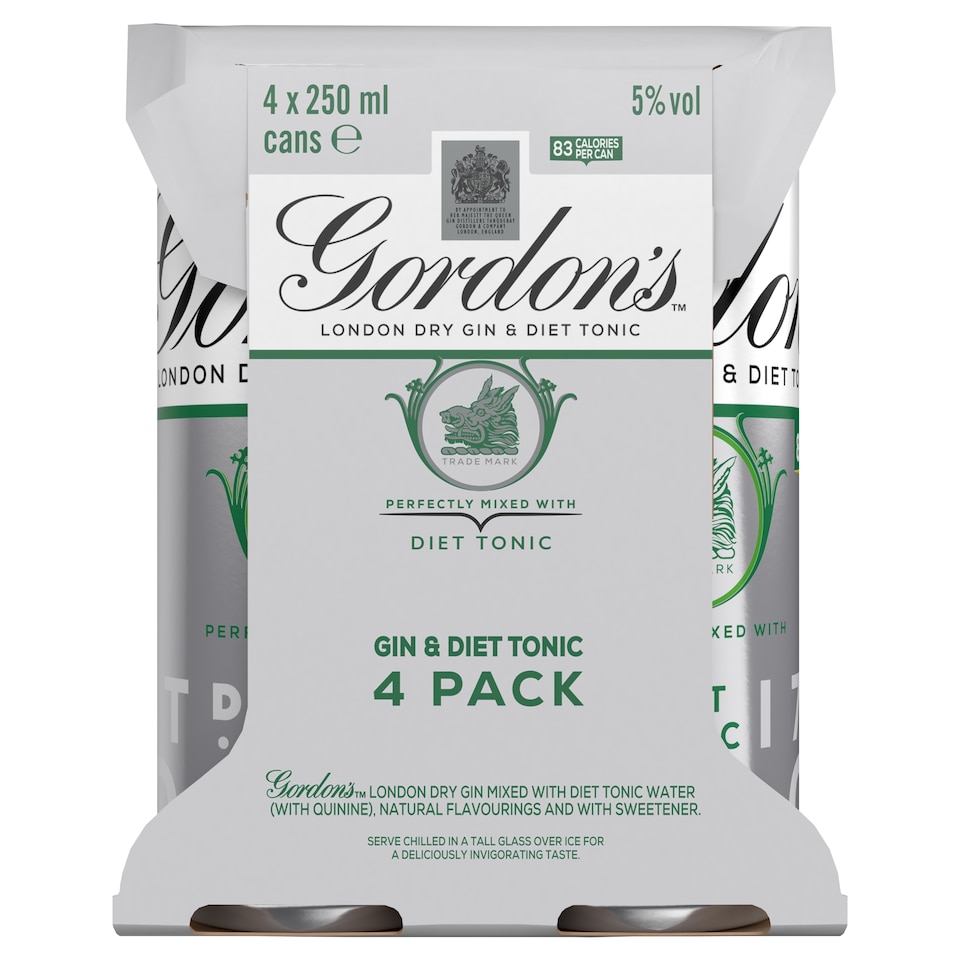 image 1 of Gordon's Gin & Slimline Tonic Can 5% Vol 4x250ml