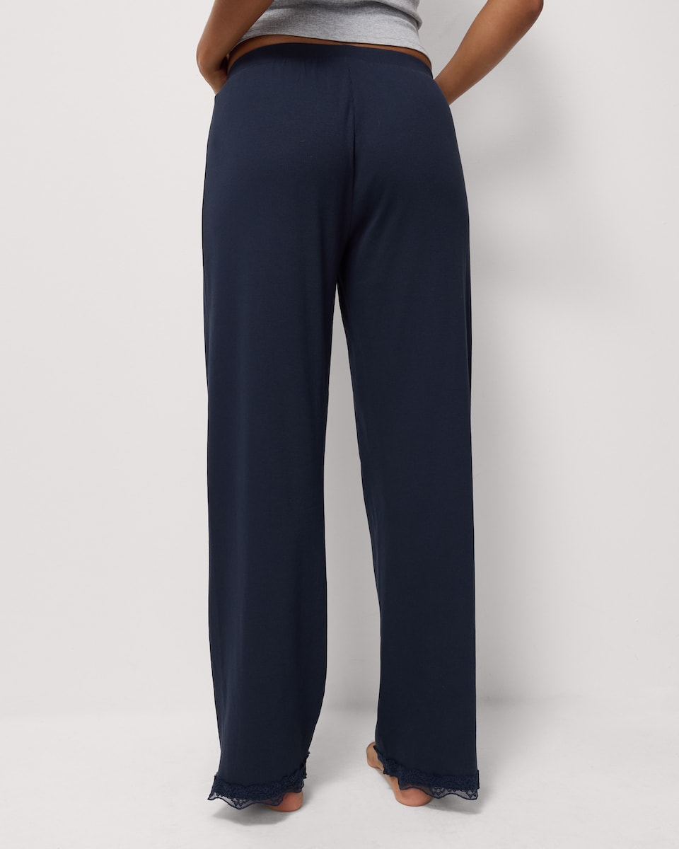 image 1 of OH ME OH MY Cotton Rich Lace Trim Pyjama Bottoms in Navy