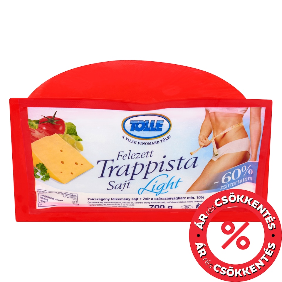 Tolle Light zsírszegény félkemény felezett trappista sajt 700 g