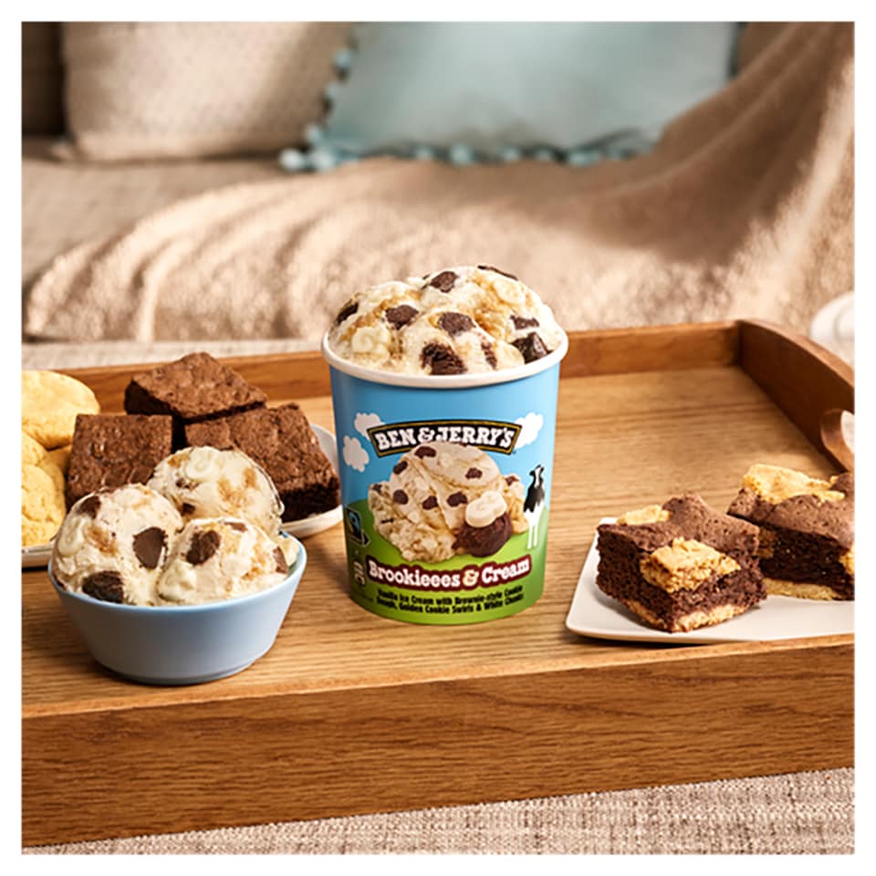 image 1 of Ben & Jerry's Brookieees & cream vanilla ice cream with brownie-style cookie dough 465 ml