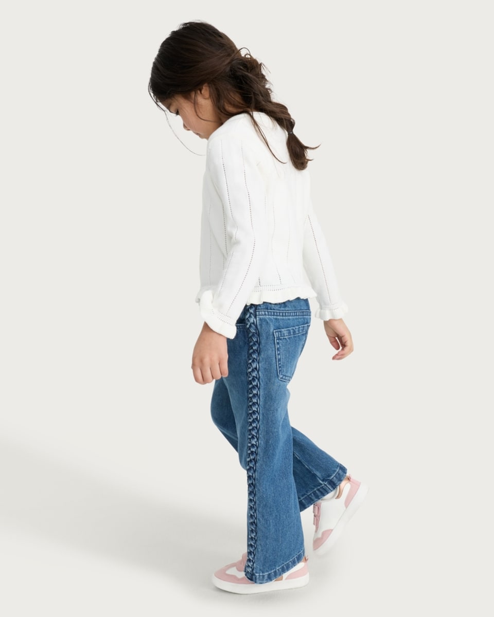 image 1 of F&F Girls Pure Cotton Frill Trim Cardigan in White