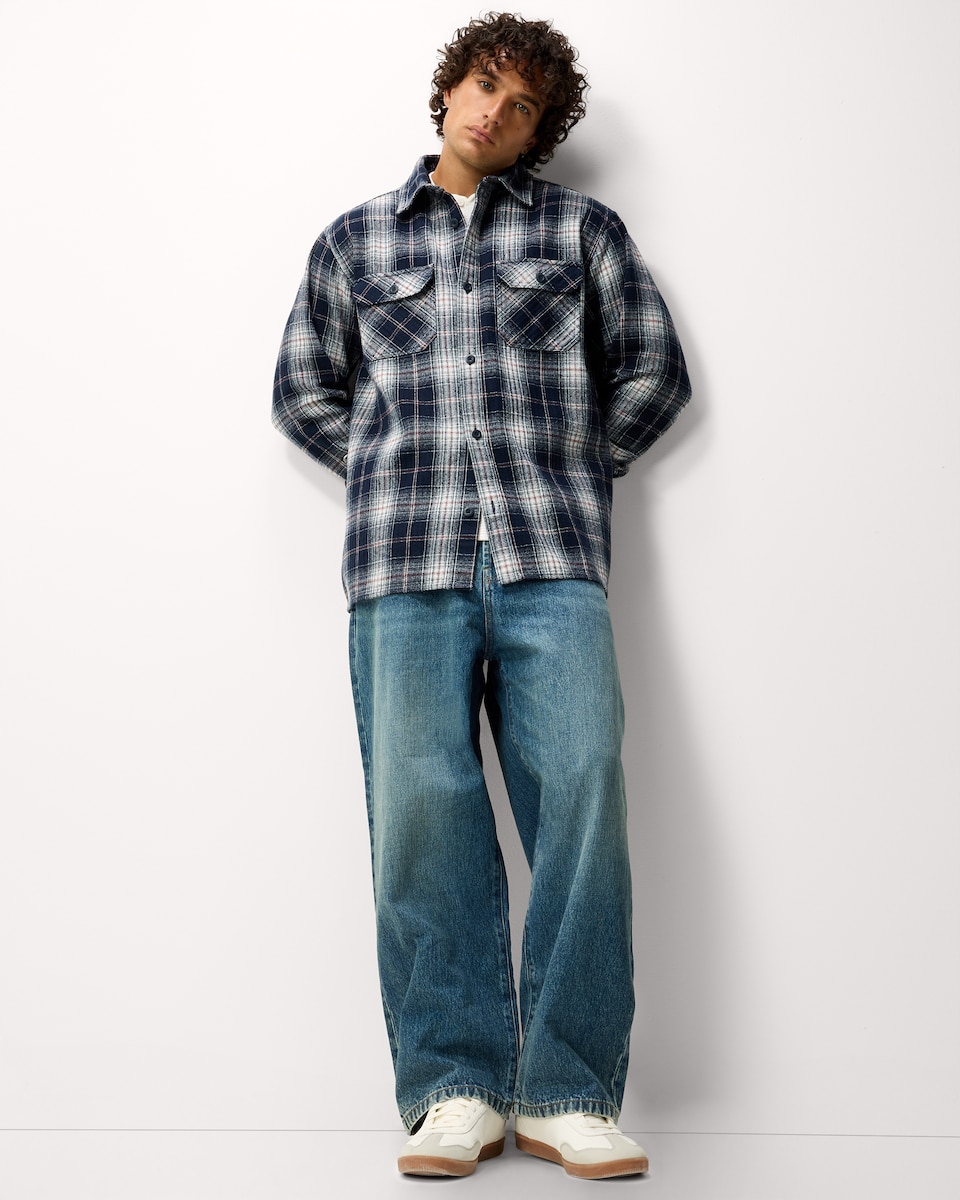 image 1 of RDA Pure Cotton Checked Shirt in Navy