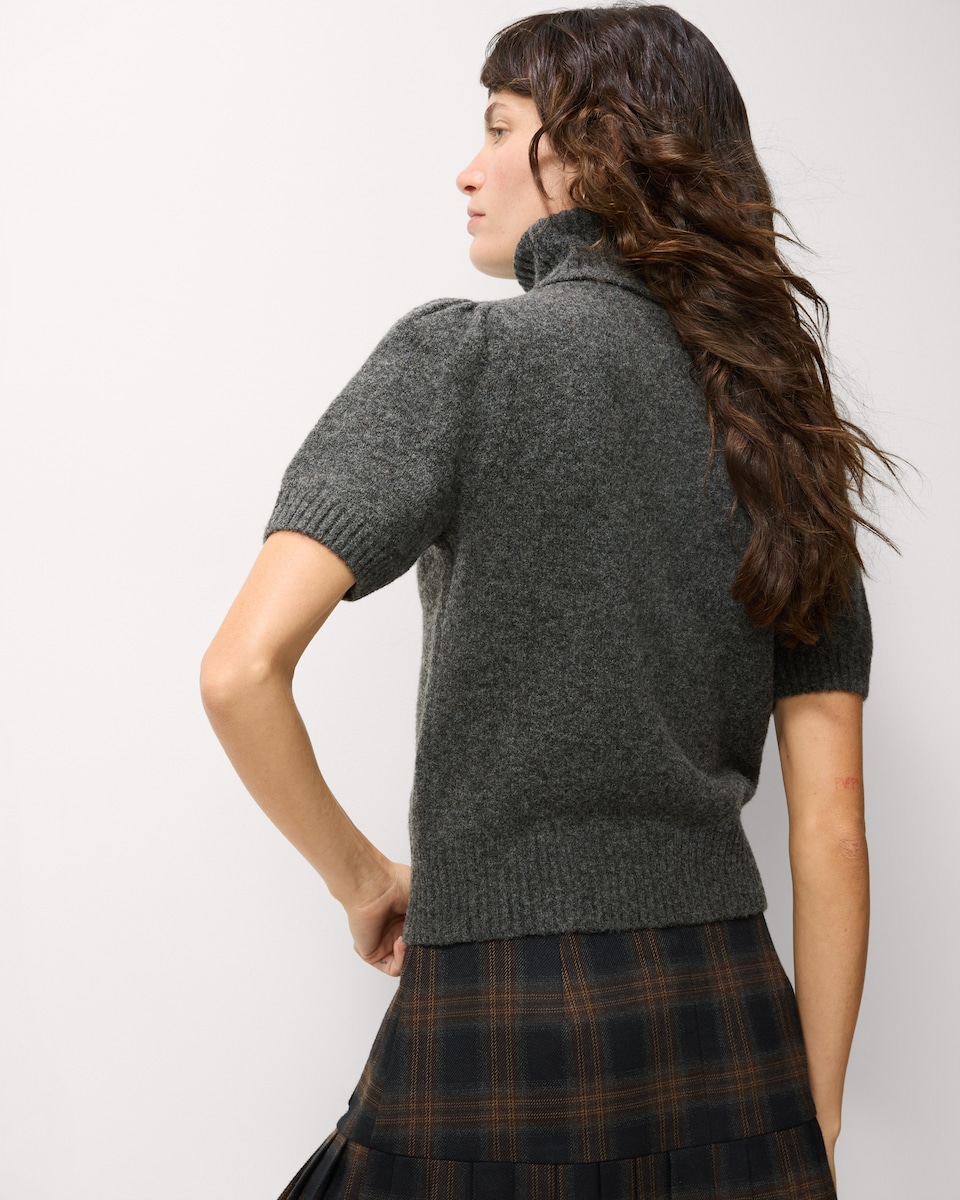 image 1 of F&F Roll Neck Puff Sleeved Jumper with Wool in Grey