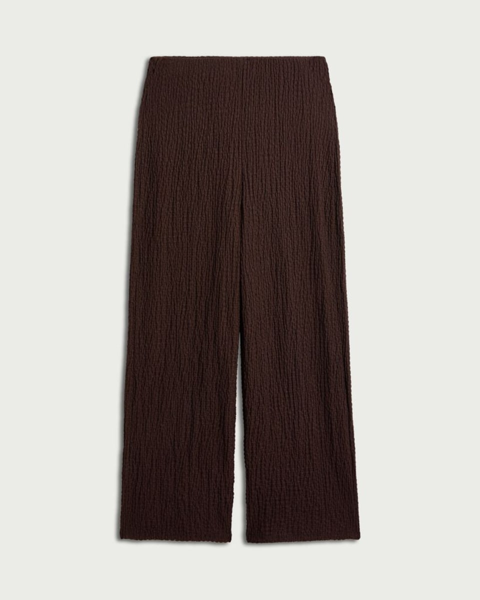 image 1 of F&F Crinkle Textured Wide Leg Co-ord Trousers in Chocolate