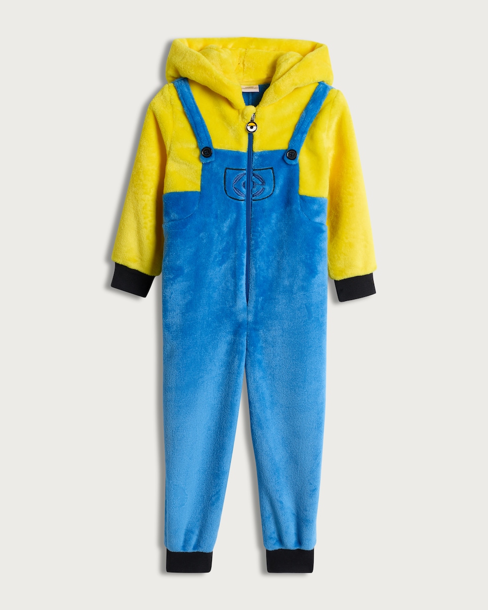 image 1 of Minions Fleece Zip Up Hooded Onesie in Multi
