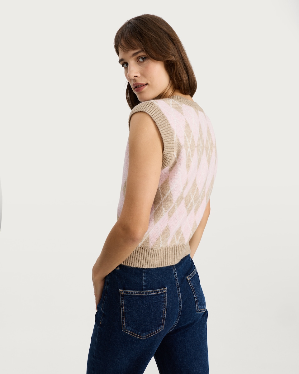 image 1 of F&F Knitted V Neck Argyle Pattern Vest in Multi