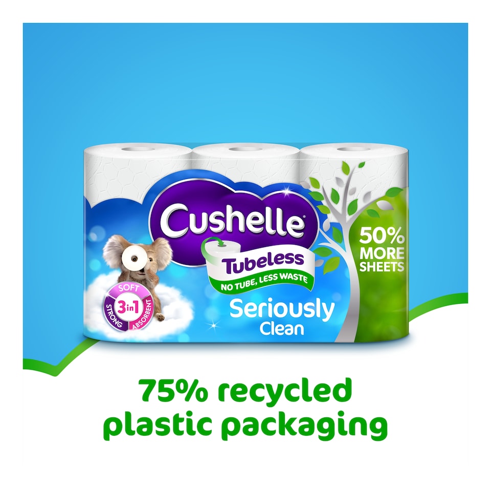 image 1 of Cushelle Tubeless Seriously Clean Toilet Roll 50% More Sheets 6 Rolls
