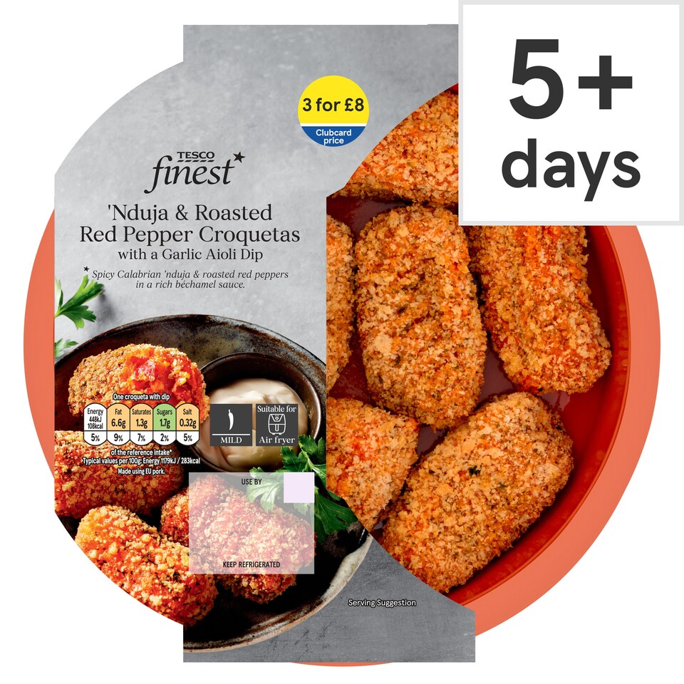 Tesco Finest Nduja & Red Pepper Croquetas with aioli dip 240g