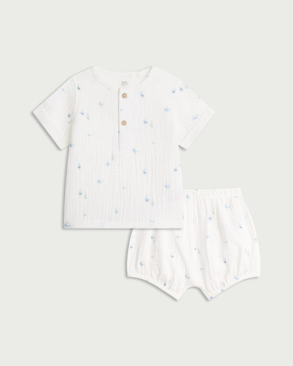 image 1 of F&F Baby 2-Piece Pure Cotton Top and Shorts Set in White