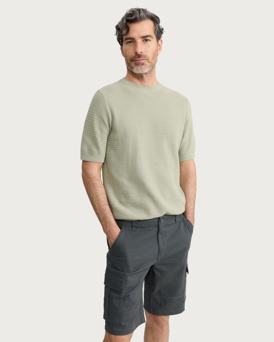 image 1 of The F&F Edit Pure Cotton Textured Knit T-Shirt in Khaki