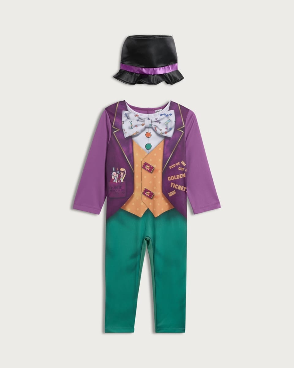 Roald Dahl Willy Wonka 2-Piece Fancy Dress Costume with Hat in Purple