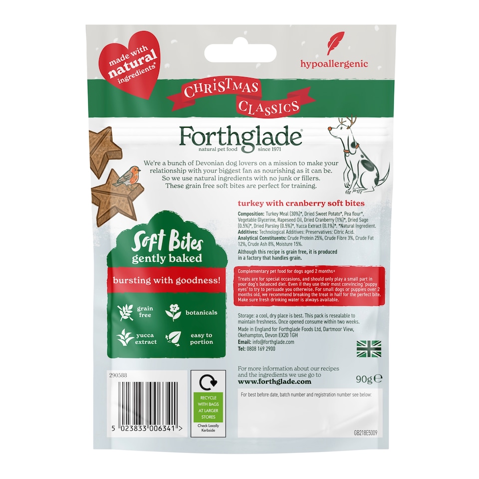 image 1 of Forthglade Christmas Soft Bite Turkey & Cranberry Dog Treats 90g